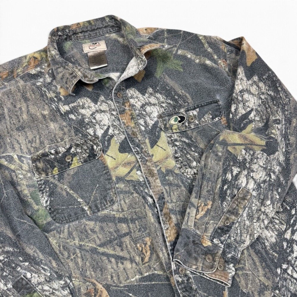 Mossy Oak Apparel Mens XL Chamois Shirt Camo Button Down Cotton Faded